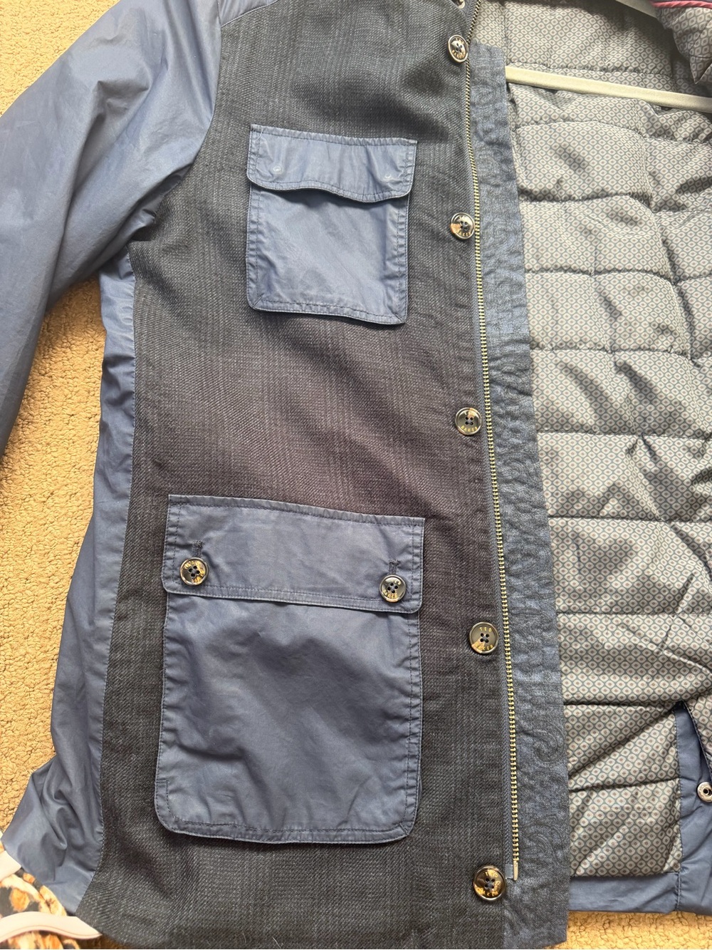 Ted Baker London Men’s Navy Blue Mixed Media Quilted Utility Jacket Size 5 (XL) - Picture 6 of 8